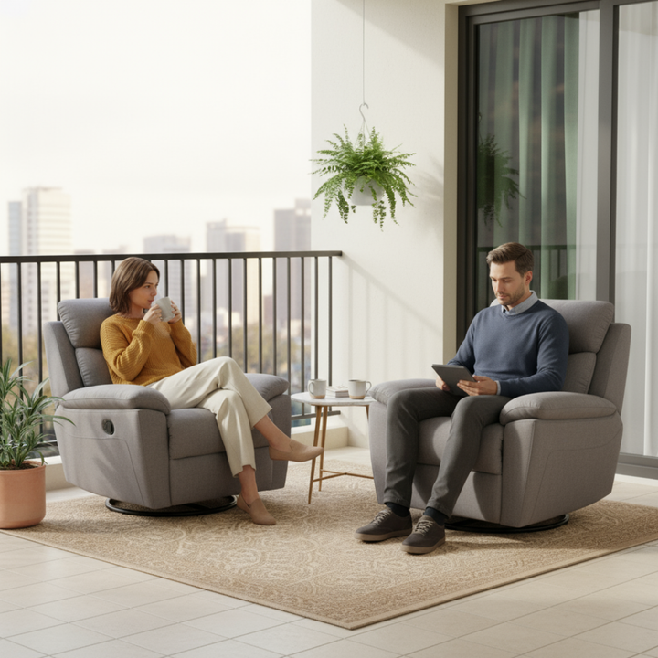 35" Light Gray Fabric Power Recliner With USB