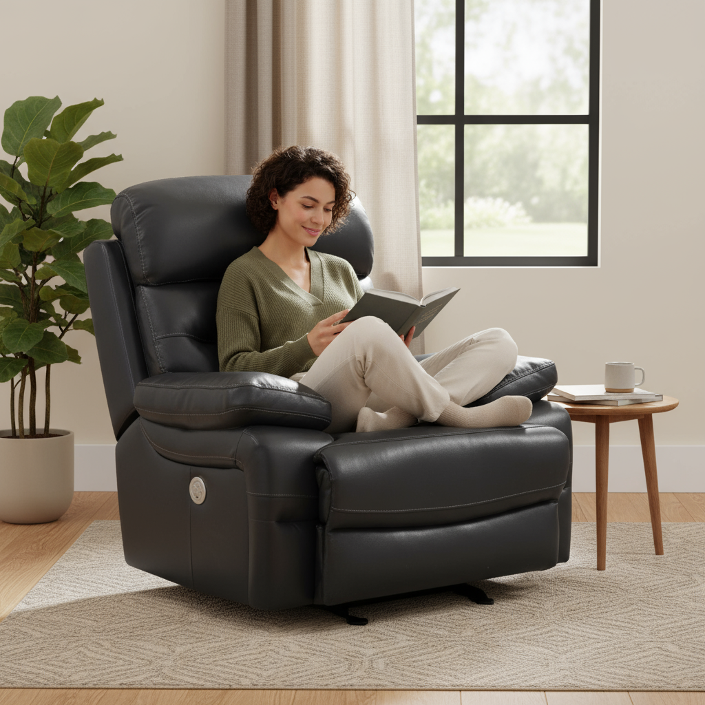43" Grey Faux Leather Power Recliner Chair