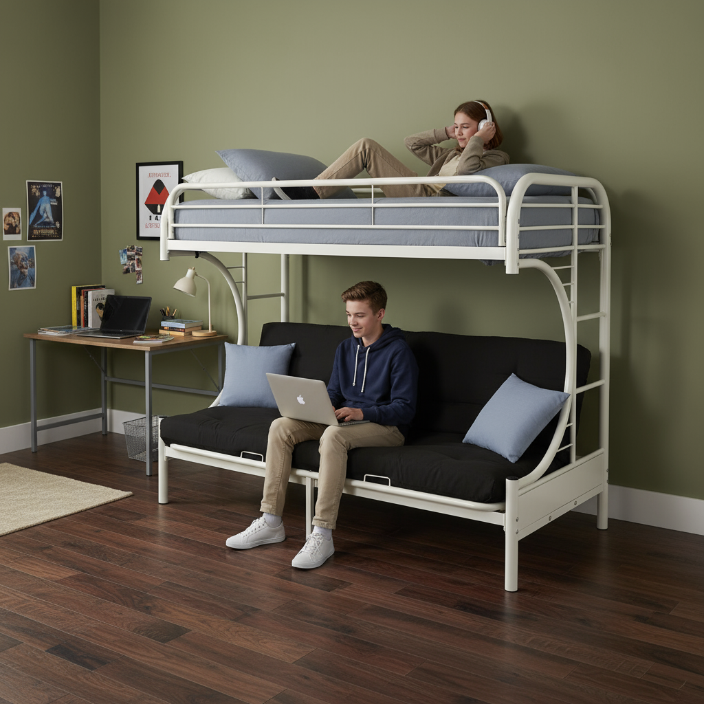 White Twin Contemporary Metal Bunk Bed