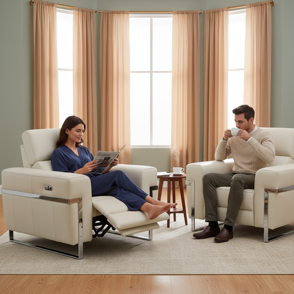 41" Beige Italian Leather Power Recliner Chair
