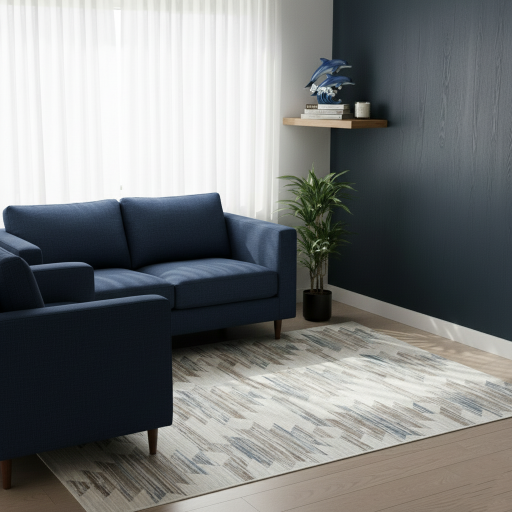 Eno Gamela Viscose Area Rug – Blue, Brown,  Ivory, Copper & Grey Accents for Highlights for Modern Interiors, Soft & Luxurious Feel Underfoot | Home Decor Rugs | Trufairs