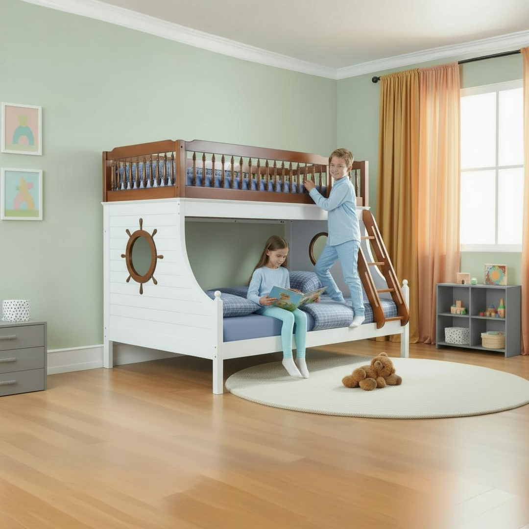 Brown and White Full Coastal Bunk Bed