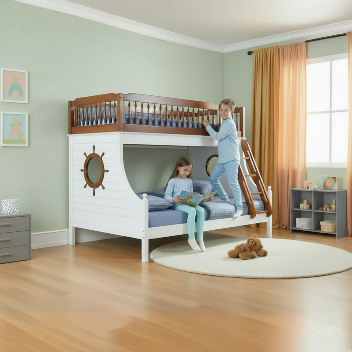 Brown and White Full Coastal Bunk Bed