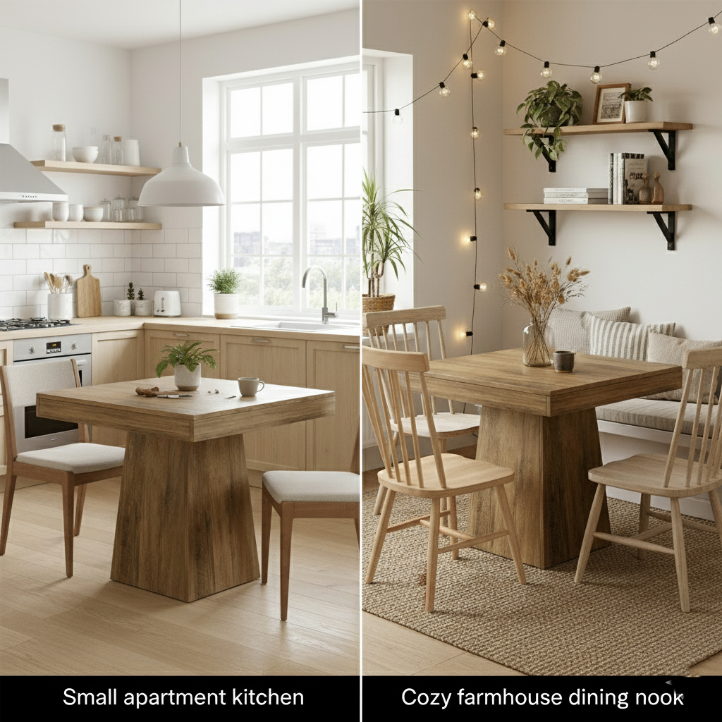 Square Dining Table for 4 – Classic Farmhouse Kitchen Furniture | Sturdy 31.5 Inch Pedestal Dining Table | Trufairs