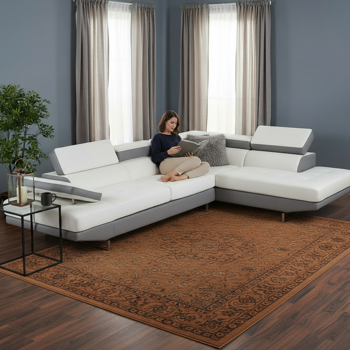 White Leather L Shaped Two Piece Corner Sectional