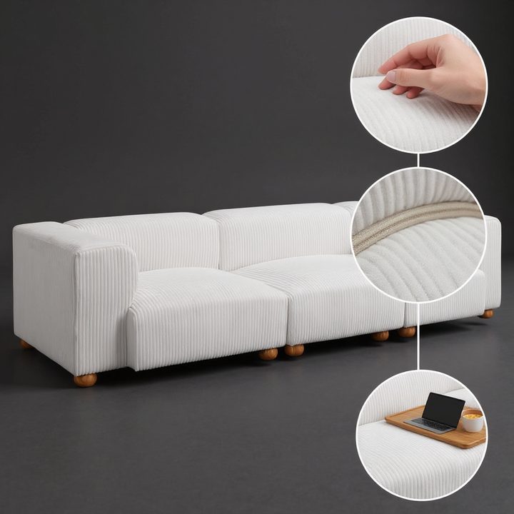 Grand Corduroy Sofa – Oversized White Relaxation | Modern Sofa | Trufairs