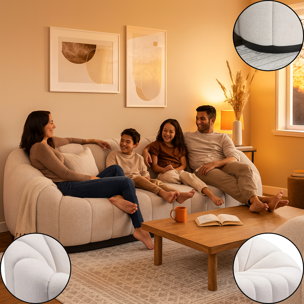 Bhutan Sofa Cream – Plush Boucle Polyester & Solid Wood Frame | Glam Modern Deco Seating | Trufairs