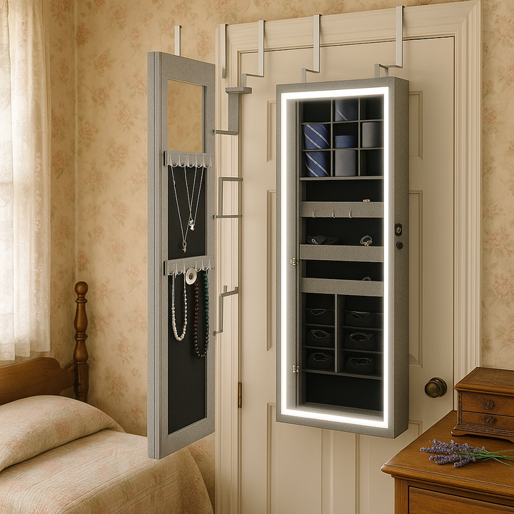 LED-Illuminated Mirror Jewelry Cabinet