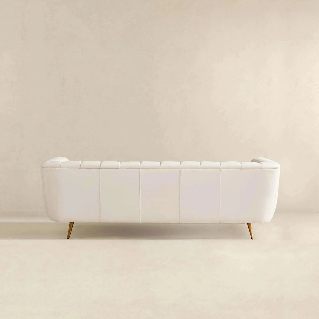 LaMattina Genuine Italian Beige Leather Channel Tufted Sofa