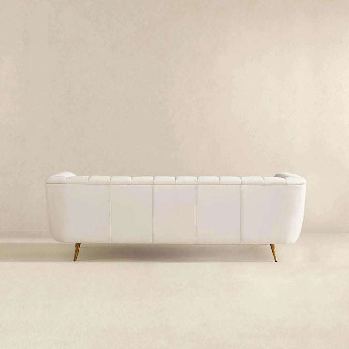 LaMattina Genuine Italian Beige Leather Channel Tufted Sofa