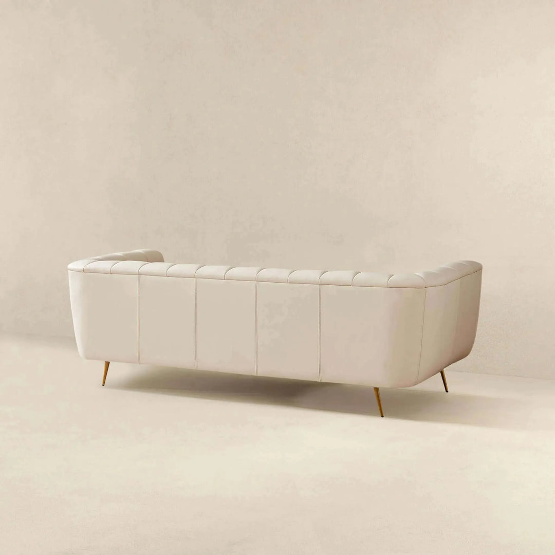 LaMattina Genuine Italian Beige Leather Channel Tufted Sofa