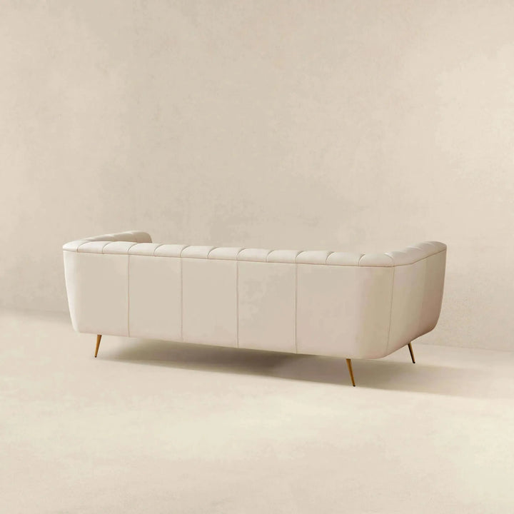LaMattina Genuine Italian Beige Leather Channel Tufted Sofa