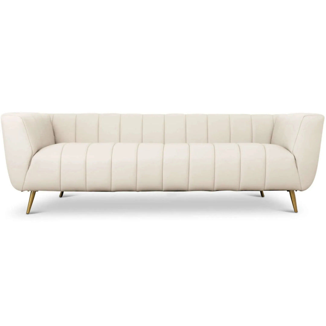 LaMattina Genuine Italian Beige Leather Channel Tufted Sofa