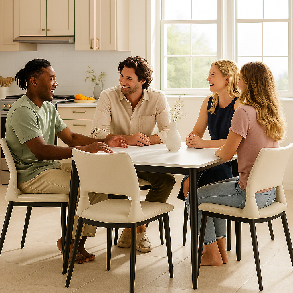 Minimalist Black PU Leather Dining Chairs – Comfort & Modern Style | Metal Leg Dining Set | Trufairs