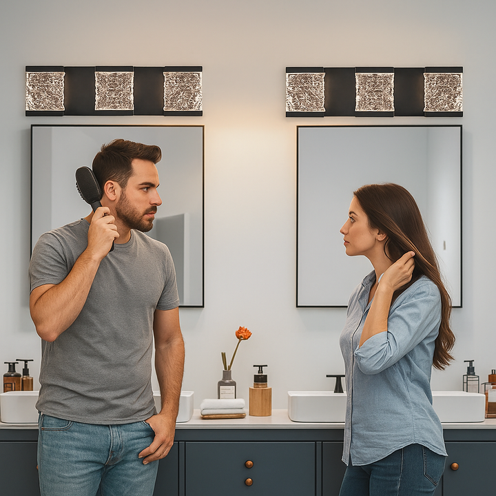 Crystal Modern LED Vanity Light – 6-Light Black Accent | Over-Mirror Bathroom Fixture | Trufairs