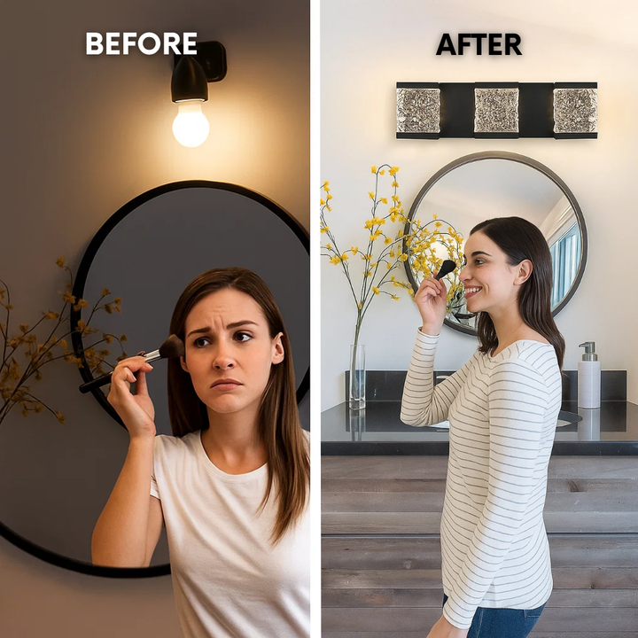 Crystal Modern LED Vanity Light – 6-Light Black Accent | Over-Mirror Bathroom Fixture | Trufairs