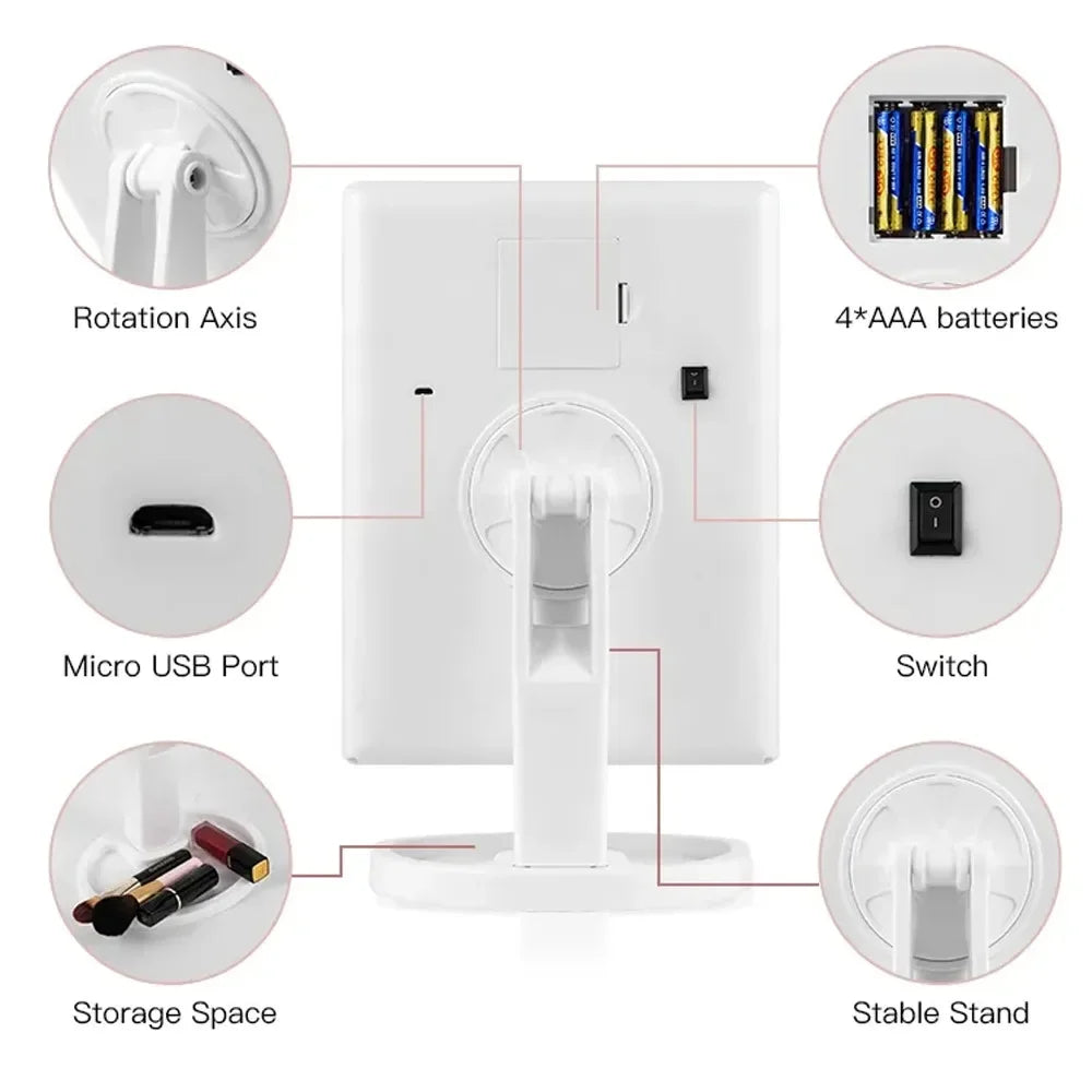 LED Vanity Makeup Mirror with Touch Control, Adjustable Lighting 1X, 2X, 3X Magnification, Trifold Design Ideal Gift for Women
