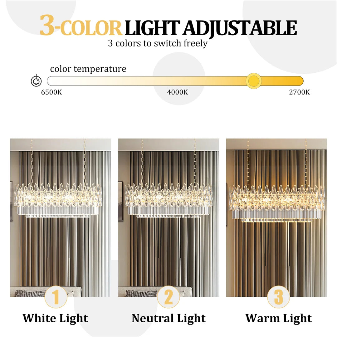 LUVODI Luxury Rectangle Crystal Chandelier Lamp Raindrop Design Pendant Ceiling Light Fixtures for Homes Hotel