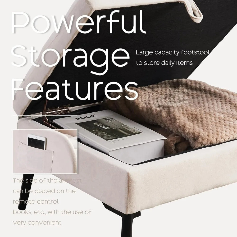 Accent Chair with Ottoman, Comfy Reading Chair and Ottoman Set, Modern Velvet Lounge Armchair with Storage and Adjustable Backre