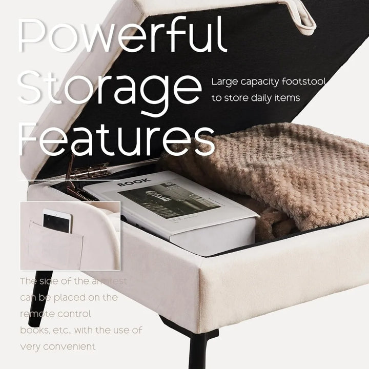 Accent Chair with Ottoman, Comfy Reading Chair and Ottoman Set, Modern Velvet Lounge Armchair with Storage and Adjustable Backre