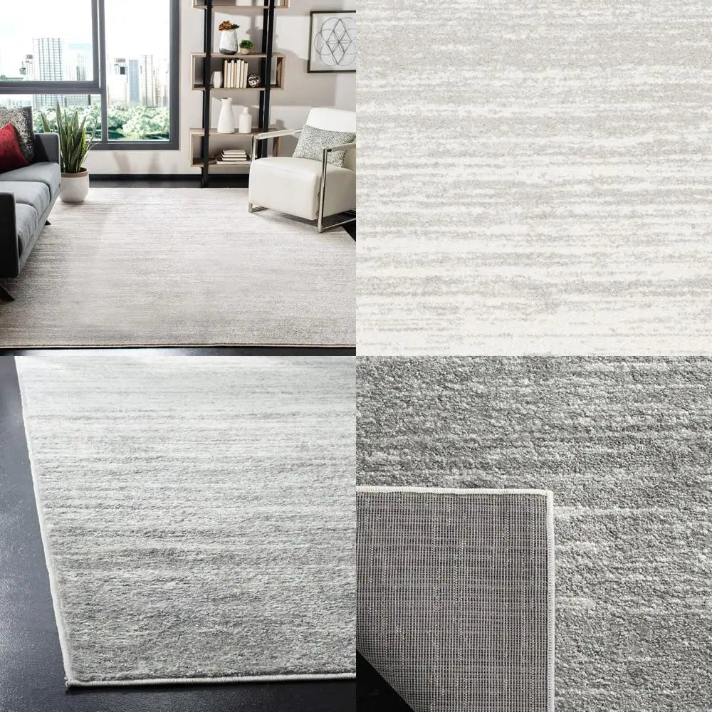 Large 8x10 Modern Ombre Rug - Ivory and Silver, Non-Shedding, Easy to Clean