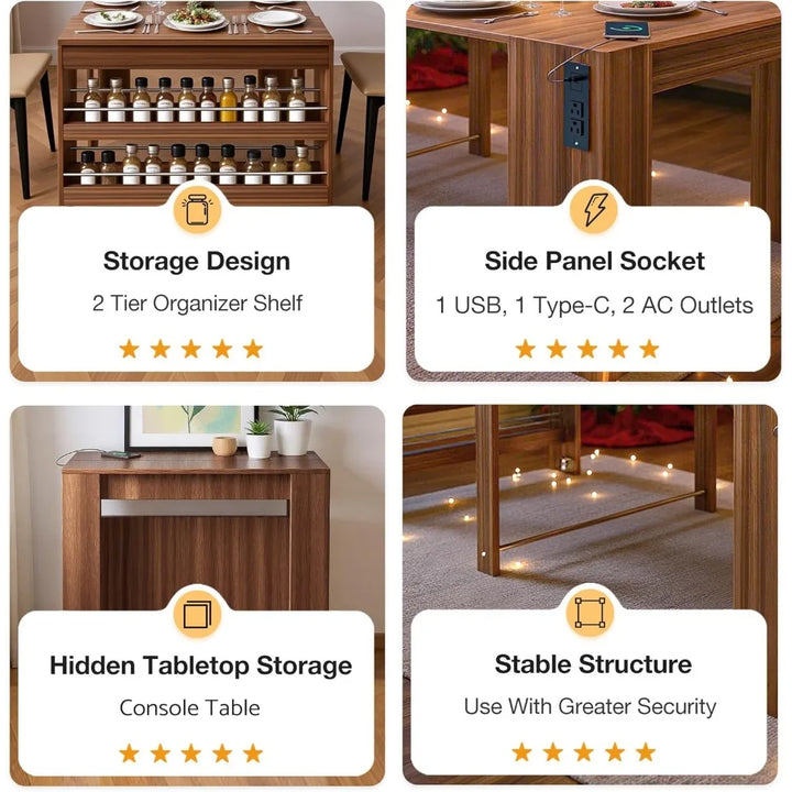 expandable dining table seats 2-12, space-saving design with storage for gatherings and events