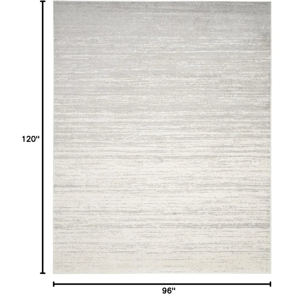 Large 8x10 Modern Ombre Rug - Ivory and Silver, Non-Shedding, Easy to Clean