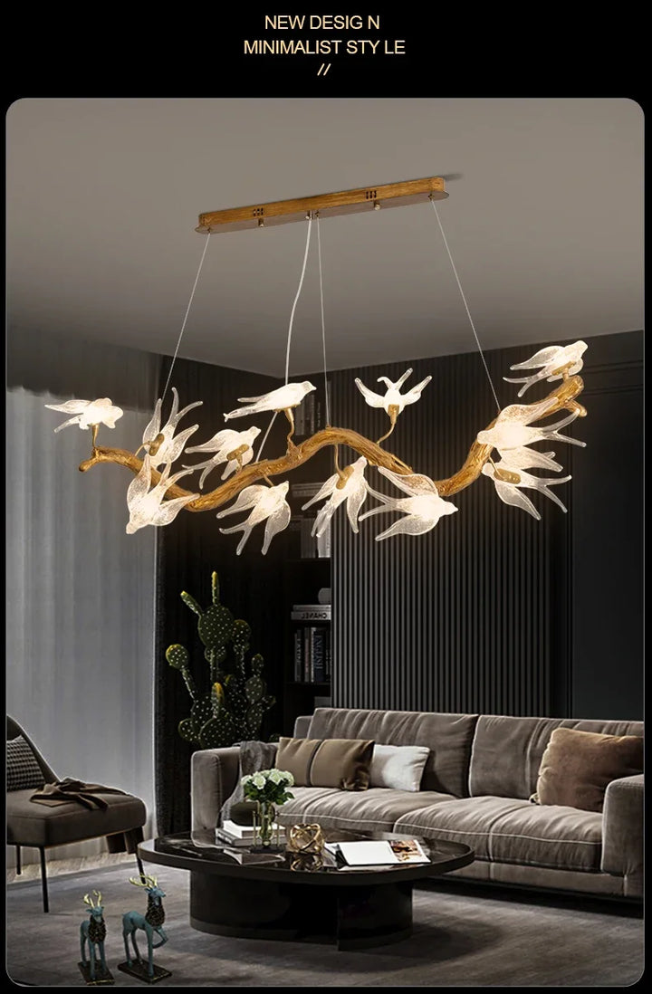 Luxury Branch Chandelier Glass Bird Crystal Led Ceiling Chandelier for Dining Room Bedroom Hotel Vintage Living Room Chandelier