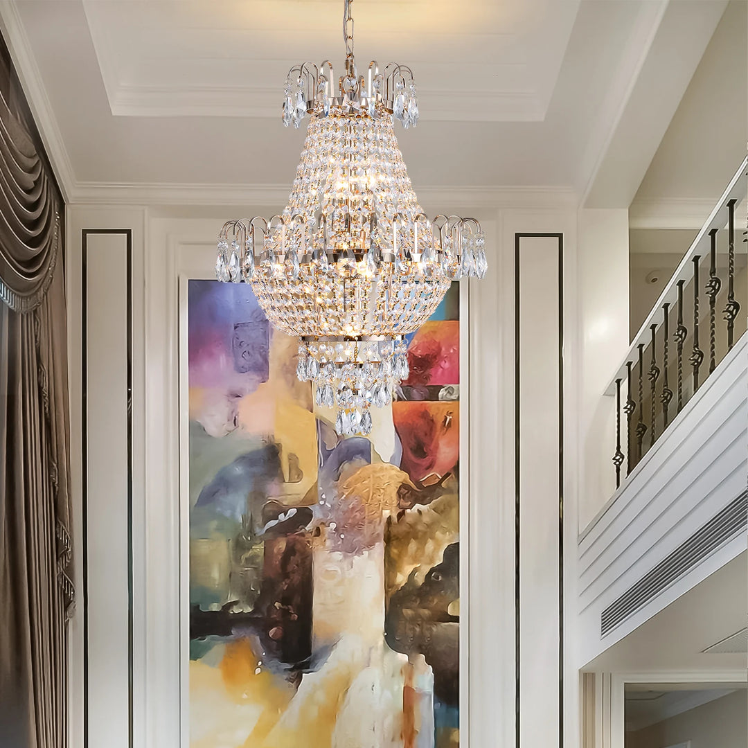 Luxury Gold Crystal Chandelier Elegant Dazzling K9 Crystals Ceiling Light for Living Room Dining Room Hallway-Gold