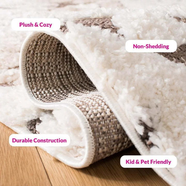 High quality - Area Rug 8x10,Moroccan Tassel Shag Collection,Large,Ivory & Brown, Boho Design, Non-Shedding & Easy Cleaning