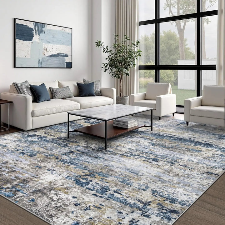 8x10 Washable Modern Abstract Neutral Area Rug - Soft, Non-Slip, Low-Pile Indoor Carpet for Living Room and Bedroom