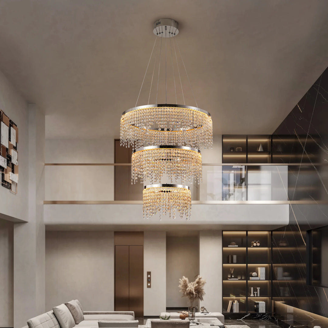 23.6-inch Crystal Chandelier, Dimmable Led Ceiling Lamp, Adjustable Color Temperature 3000K/4000K/6000K, Height Adjustable, Luxury Round Chandelier, Suitable for Living Room, Dining Room, Bedroom