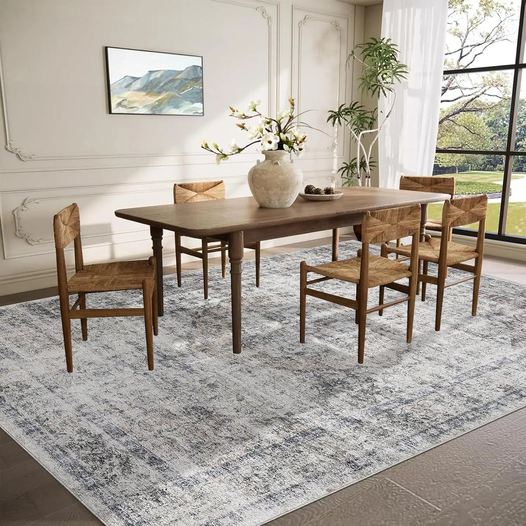 Washable Area Rug Stain-Resistant Throw Rug Indoor Carpet with Non-Slip Backing Foldable Floor Cover for Living Room, Bedroom