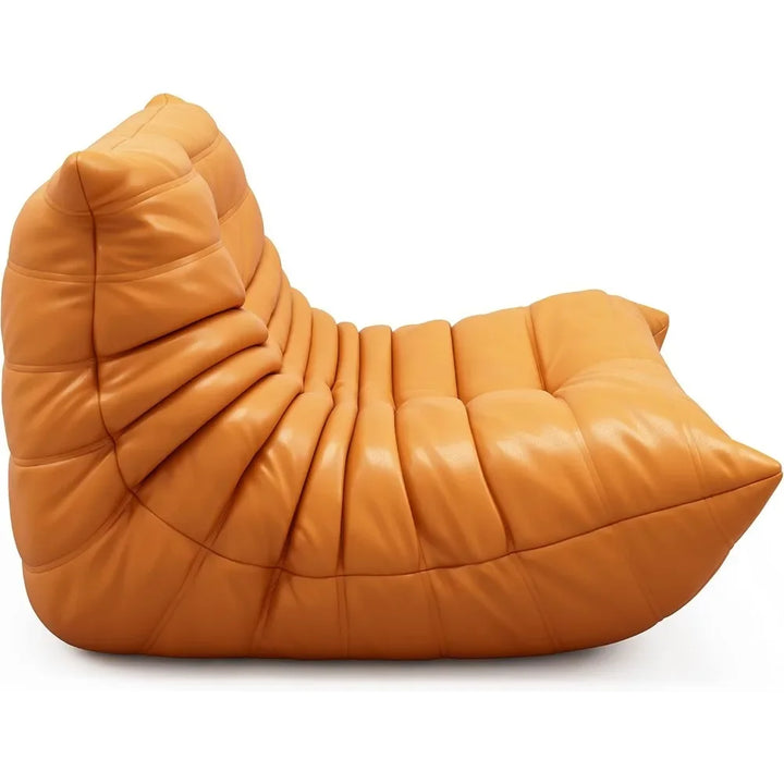 Mid-Century Modern Orange Faux Leather Floor Sofa Soft Lounge Chair Accent Couch for Living Room Bedroom Salon Office