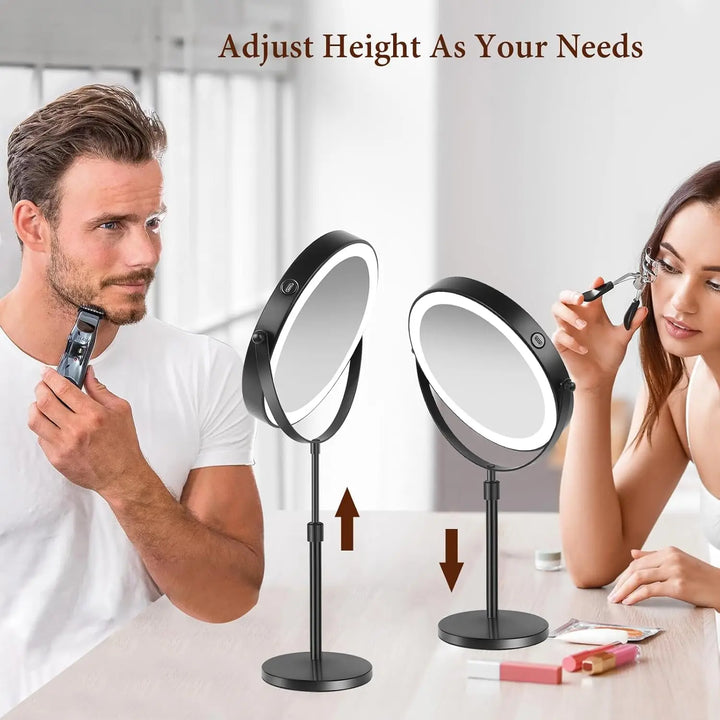8 Inch Makeup Mirror With Light Lamp 10X Magnification 3 Color Lights,Adjustable Brightness Height Standing Cosmetic Mirror