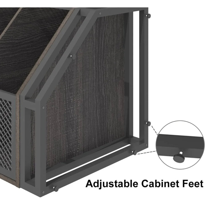 Tall Corner Bar Cabinet, Large Wood and Metal Liquor Cabinet with Wine Rack, Industrial Corner Wine Cabinet with Adjustble Shel