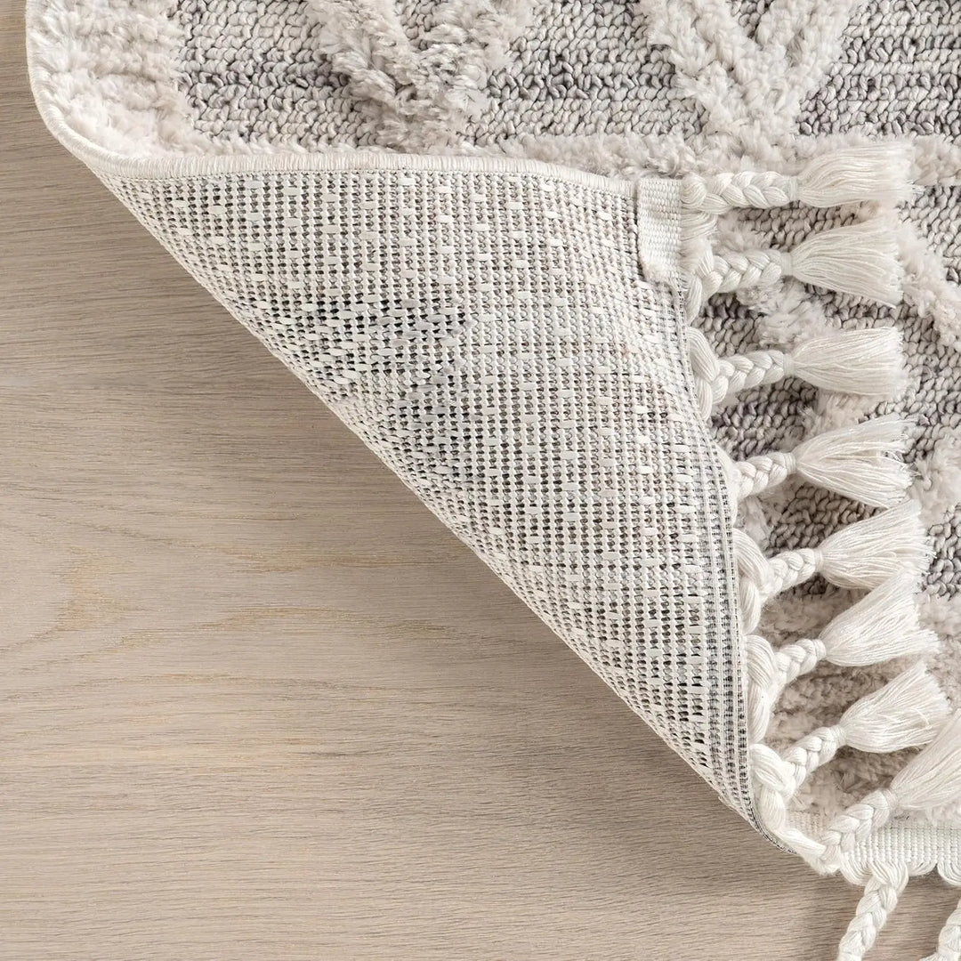 8x11 Ansley Moroccan Tassel Area Rug, Light Grey, High-Low Textured Bohemian Design, Plush High Pile, Stain Resistant