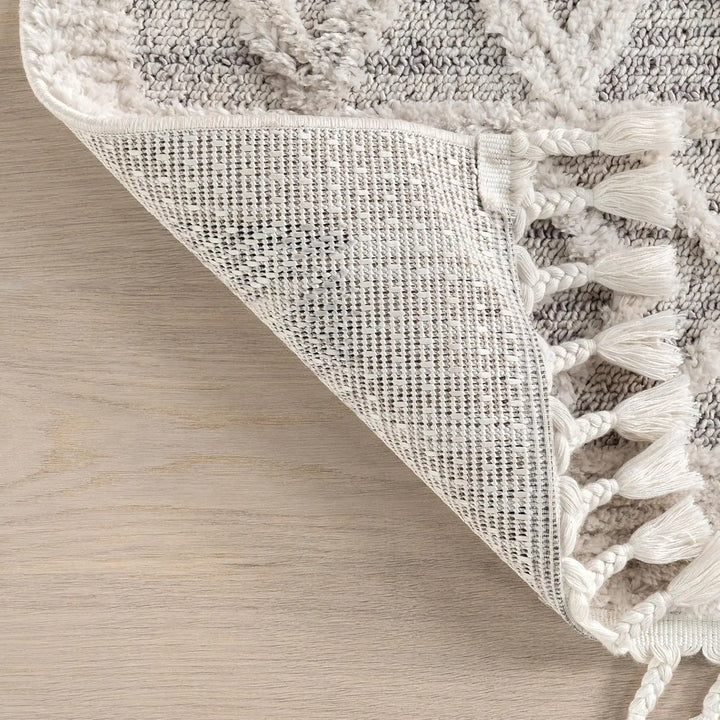 8x11 Ansley Moroccan Tassel Area Rug, Light Grey, High-Low Textured Bohemian Design, Plush High Pile, Stain Resistant