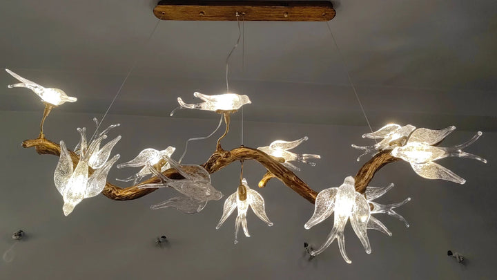 Luxury Branch Chandelier Glass Bird Crystal Led Ceiling Chandelier for Dining Room Bedroom Hotel Vintage Living Room Chandelier
