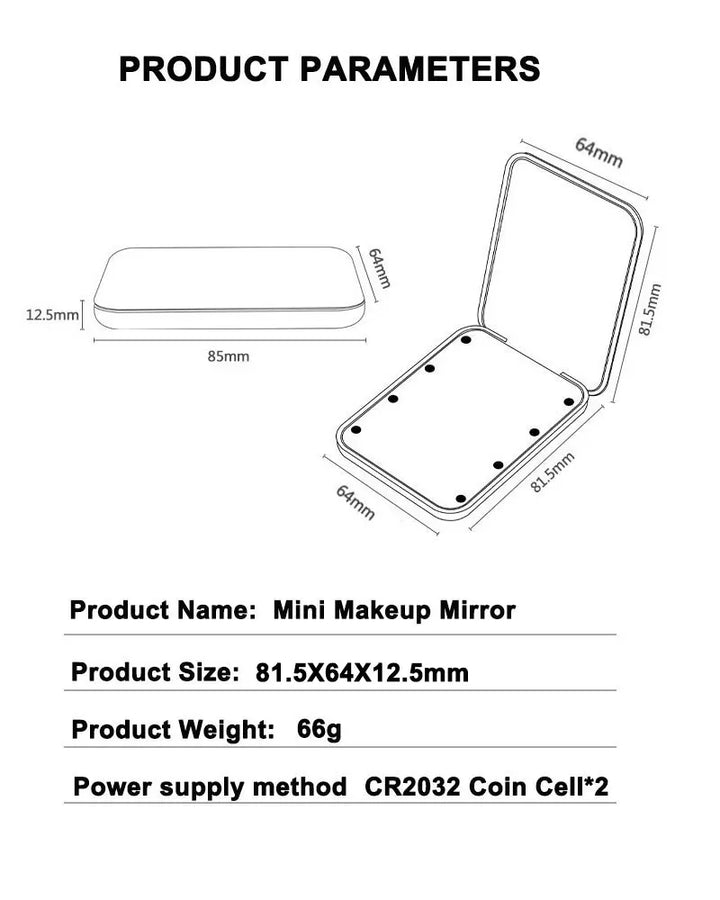 Mini LED Makeup Mirror Portable Vanity Mirrors with Light 1X 2X Magnifying Pocket Mirror Foldable Cosmetic Vanity Mirrors