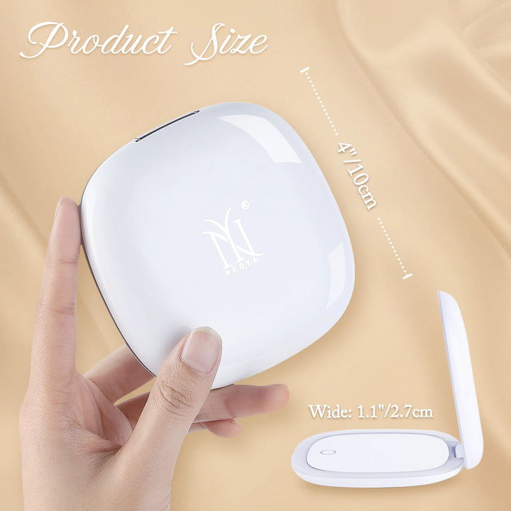 Compact Small Mini Gift Vanity Table Folding LED Lights Portable Hand Held Pocket Makeup Mirror 1X 10X magnifying