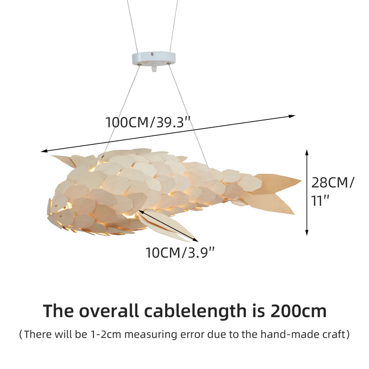 23.6'' Modern LED Fish-Shaped Pendant Light, Adjustable Height Chandelier with Metal Frame Artistic Hanging Lamp for Dining Room