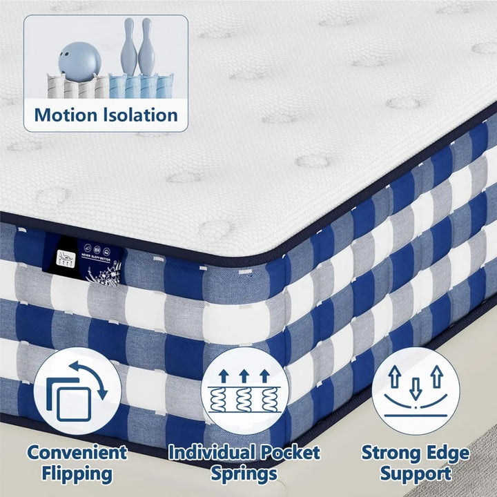 King Size Mattress, Gel Memory Foam Hybrid Mattress in a Box, Independent Pocket Coils for Motion Isolation,