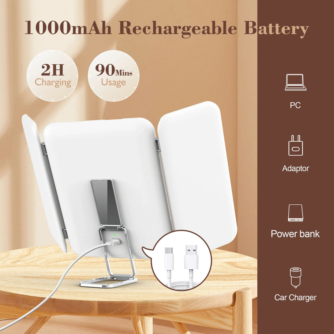 SEJOY Cosmetic Mirror LED Light Strip with 3X/7X Magnification Foldable Portable Touch Control Trifold Makeup Mirror