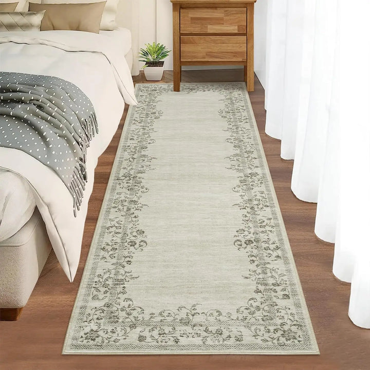 Washable Area Rug for Bedroom Farmhouse Rugs for Living Room Indoor Floral Bordered Large Rug Soft Carpet for Dining Room Office