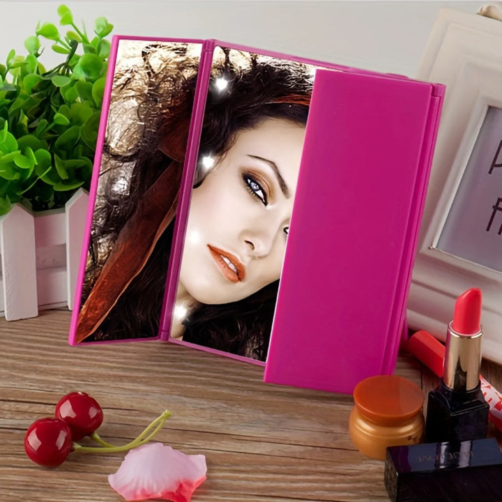 LED Tri-Fold Vanity Makeup Mirror - Illuminating Tabletop Mirror with Adjustable Brightness, Portable Design, Perfect for Beauty