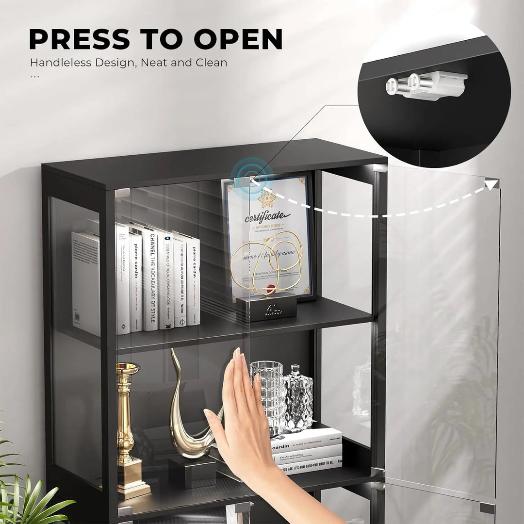 Display Cabinet with Glass Doors, 4-Tier Curio Cabinet with 3 Color Lights for Collectibles, Glass Display Case with Human