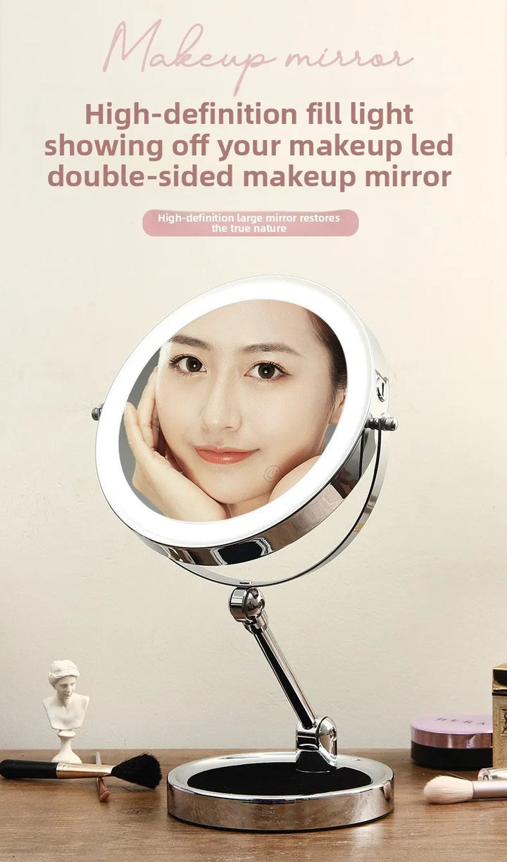 8 Inch Makeup Mirror With Light Lamp 5/7/10X Magnification 3 Color Lights,Adjustable Brightness Height Standing Cosmetic Mirror