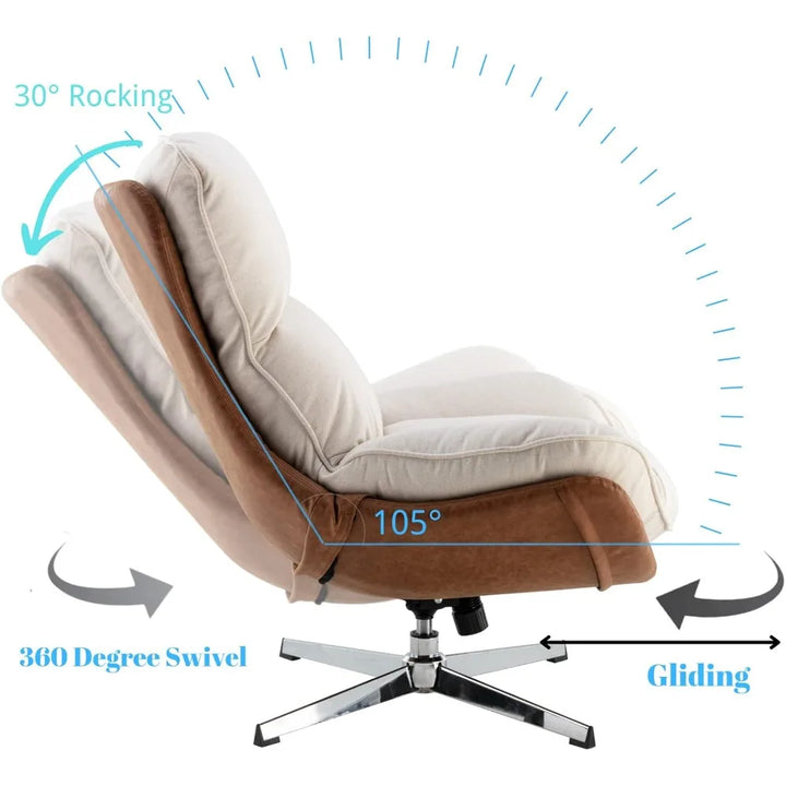 linen swivel lounge chair, upholstered high back accent chair with metal base armelss comfy modern recliner chair for living ro