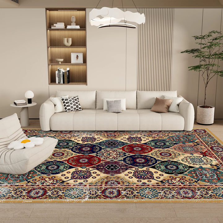 Washable Vintage Medallion Small Rug with Non-Slip BackingSoft and Stain ResistantNon-SheddingLow Plush Floor Rug Pad